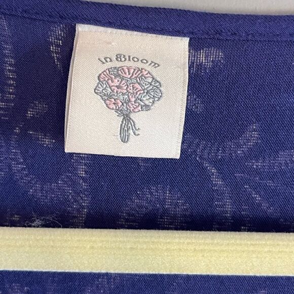 In Bloom Blue/Cream Embroidery-Inspired Screenprint Short Sleeve Robe | SZ XL - Picture 7 of 12